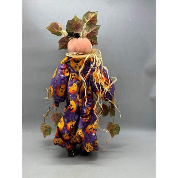 Handcrafted Pumpkin Scarecrow Fall Decoration Purple Orange Halloween figurine - Picture 3 of 13